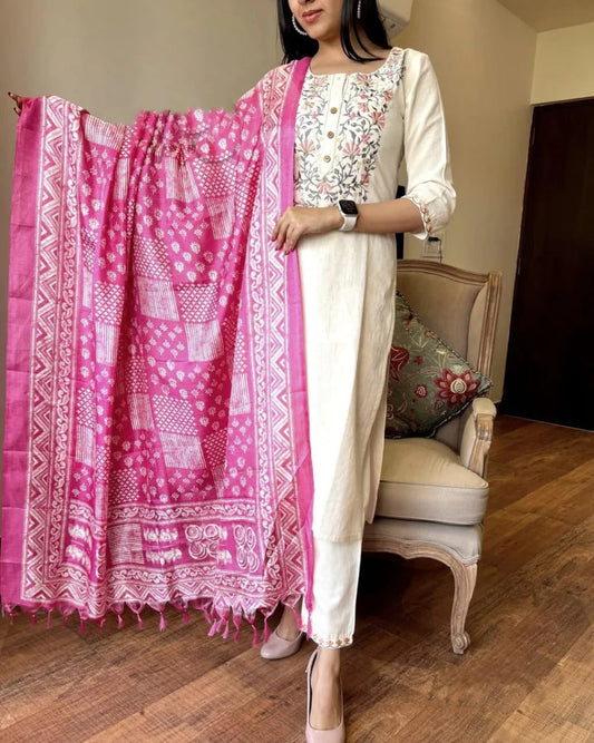 Rosé Whisper Khadi Embroidered Suit Set