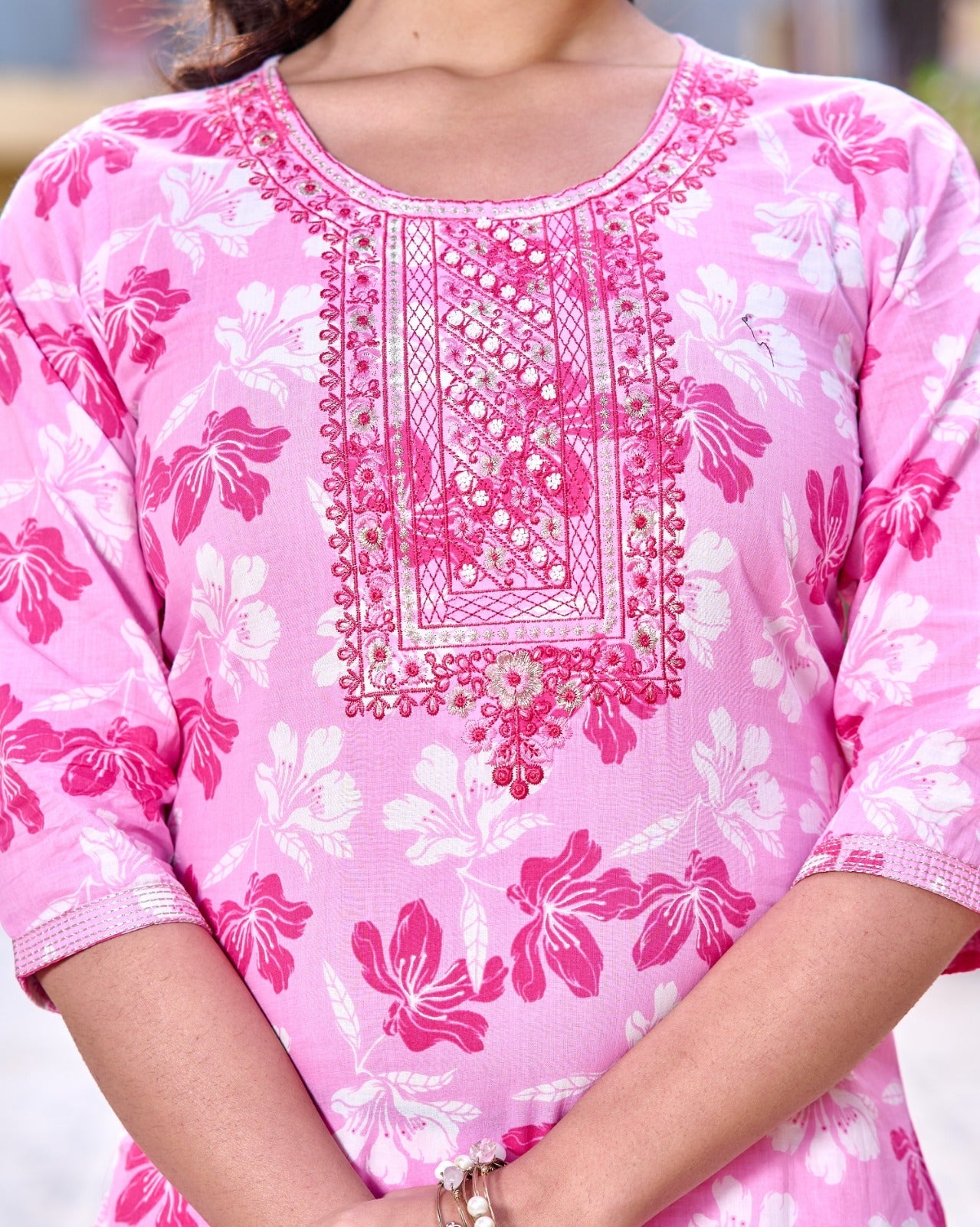 Pink Bloom Straight Suit with Mulmul Dupatta