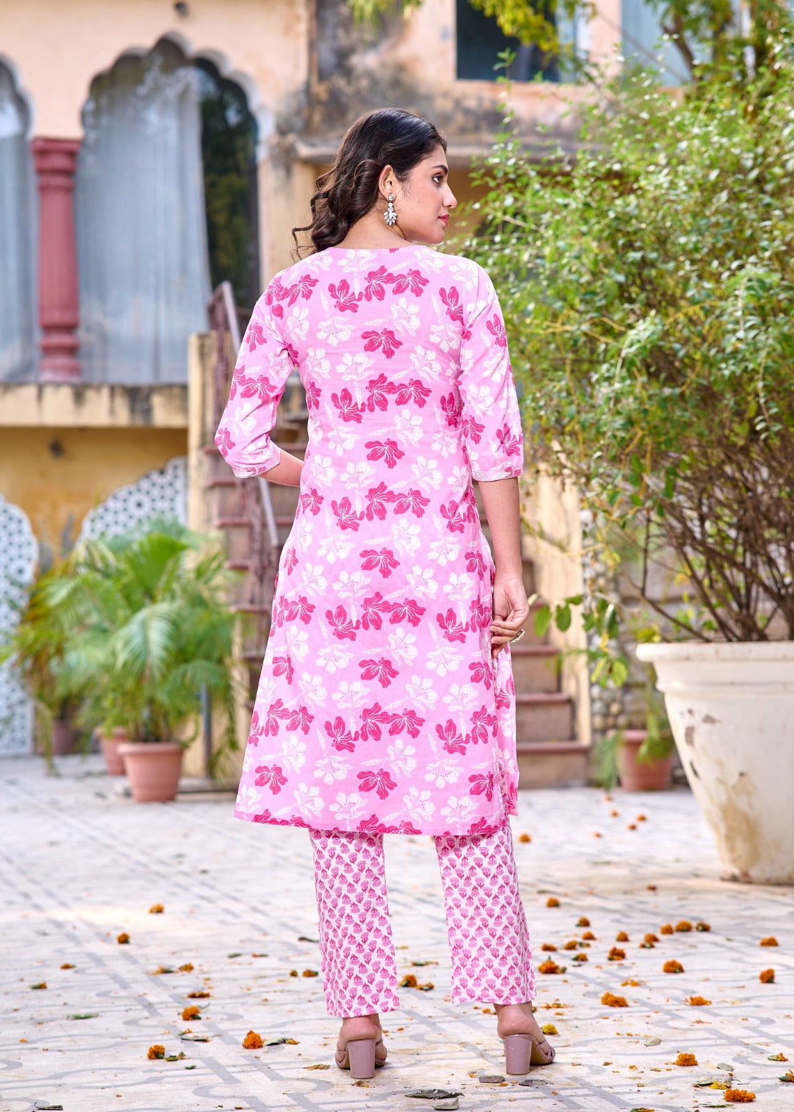 Pink Bloom Straight Suit with Mulmul Dupatta