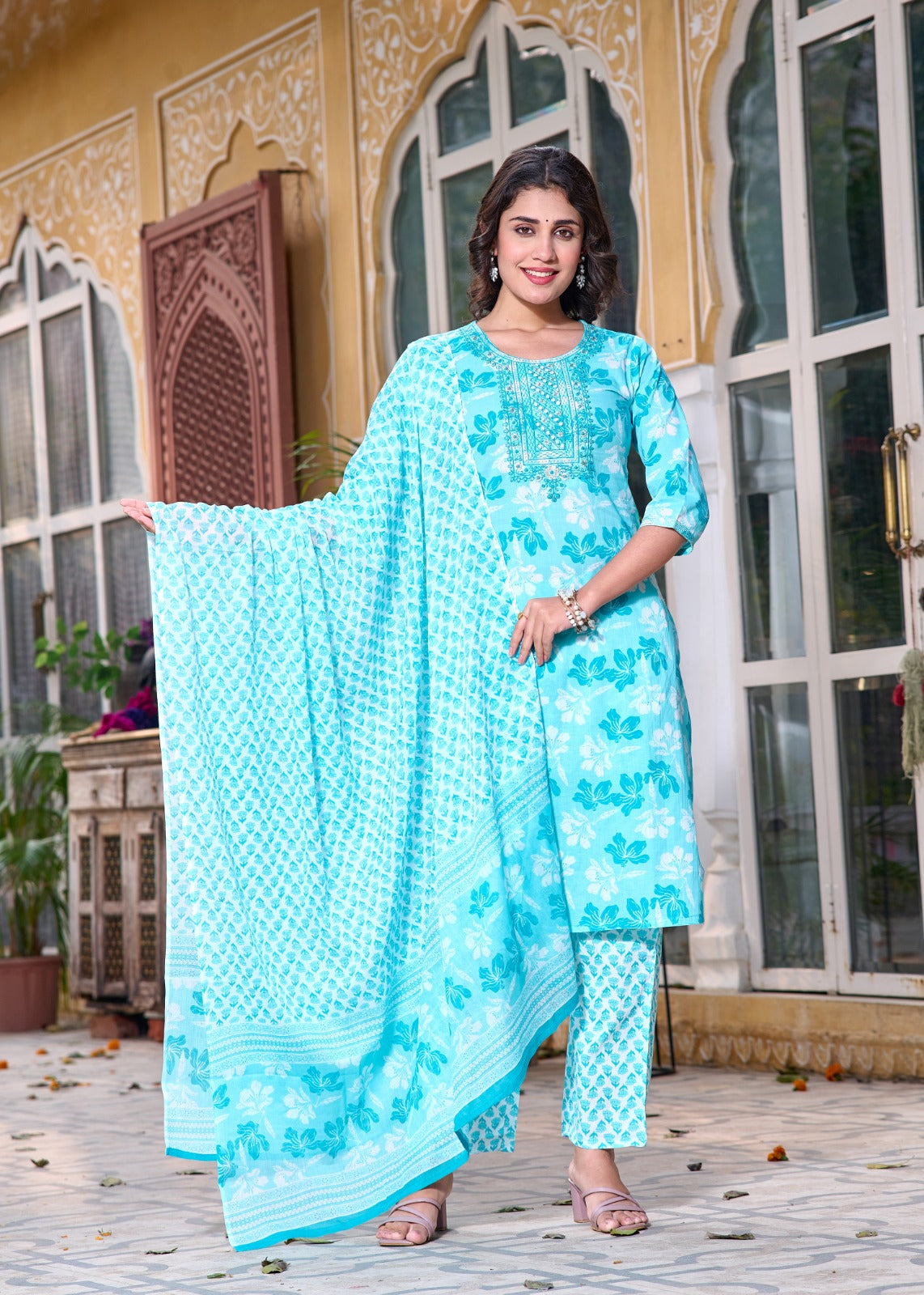 Pink Bloom Straight Suit with Mulmul Dupatta
