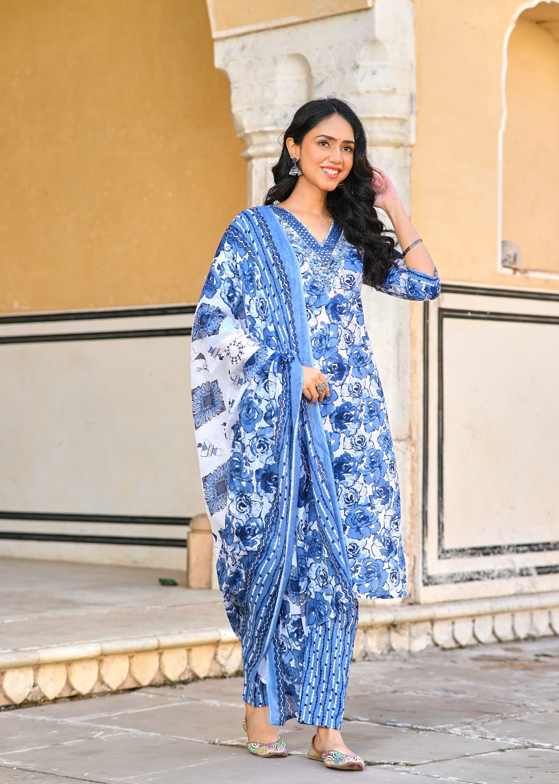 Classique Straight Suit Set with Mulmul Dupatta