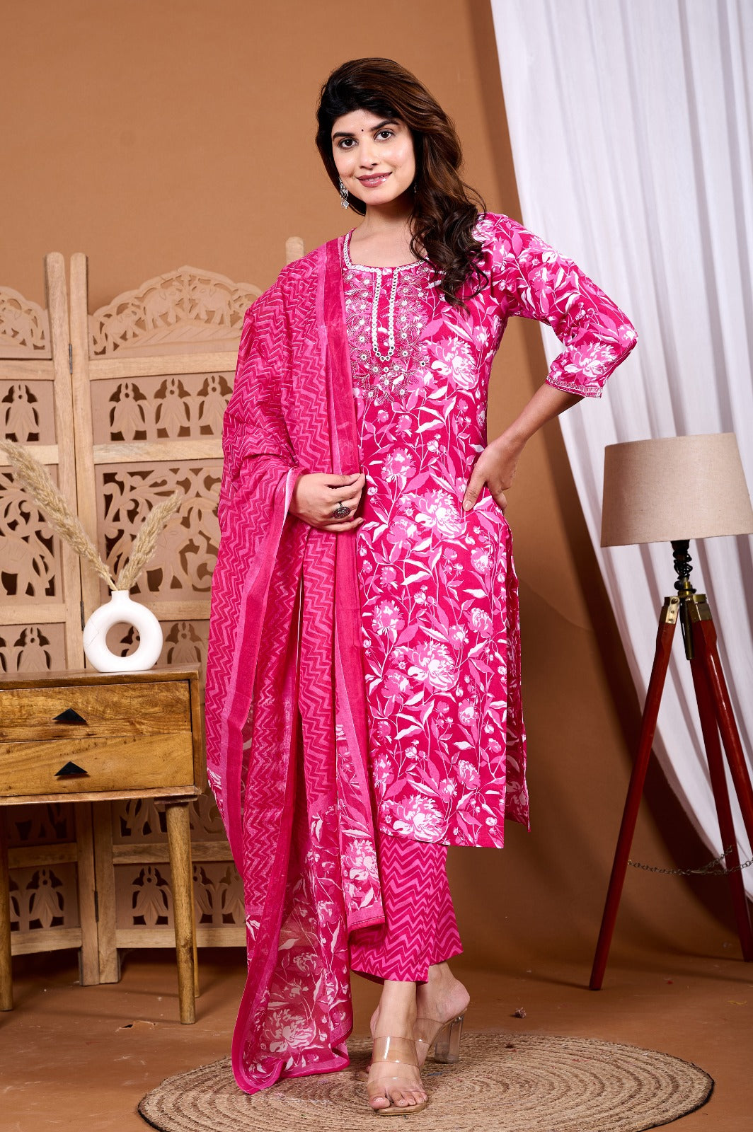 Nilofer Bloom Rayon Suit Set