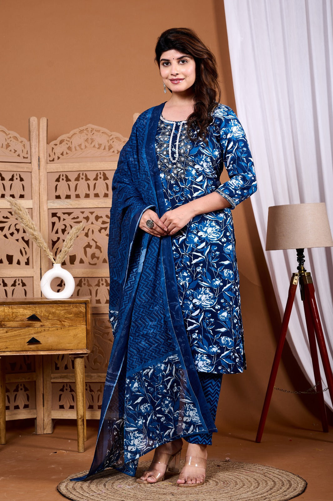 Nilofer Bloom Rayon Suit Set