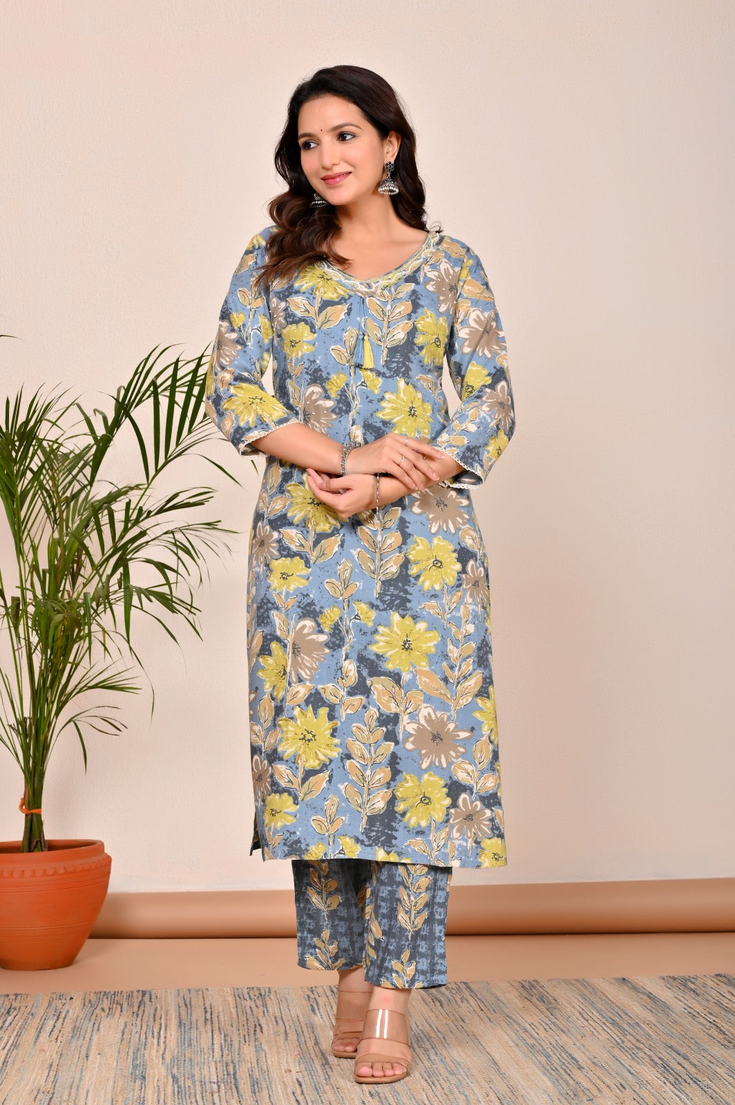 Blue Fern Cotton Set with Mulmul Grace