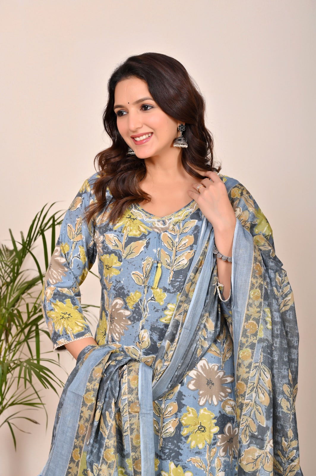 Blue Fern Cotton Set with Mulmul Grace