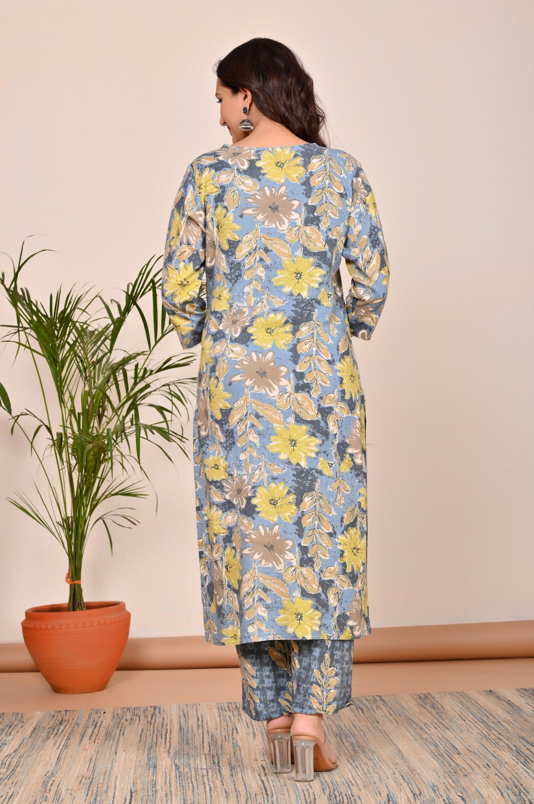 Blue Fern Cotton Set with Mulmul Grace