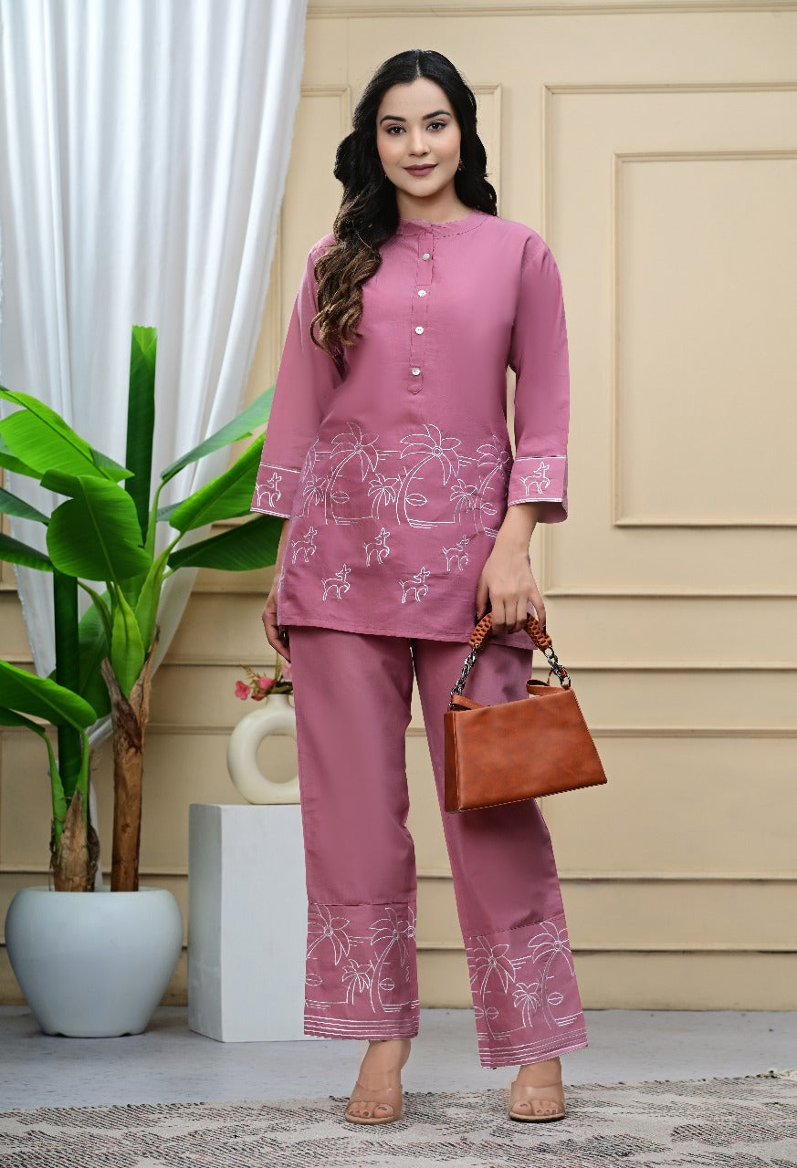 Crimson Bloom Embroidered Co-ord Set