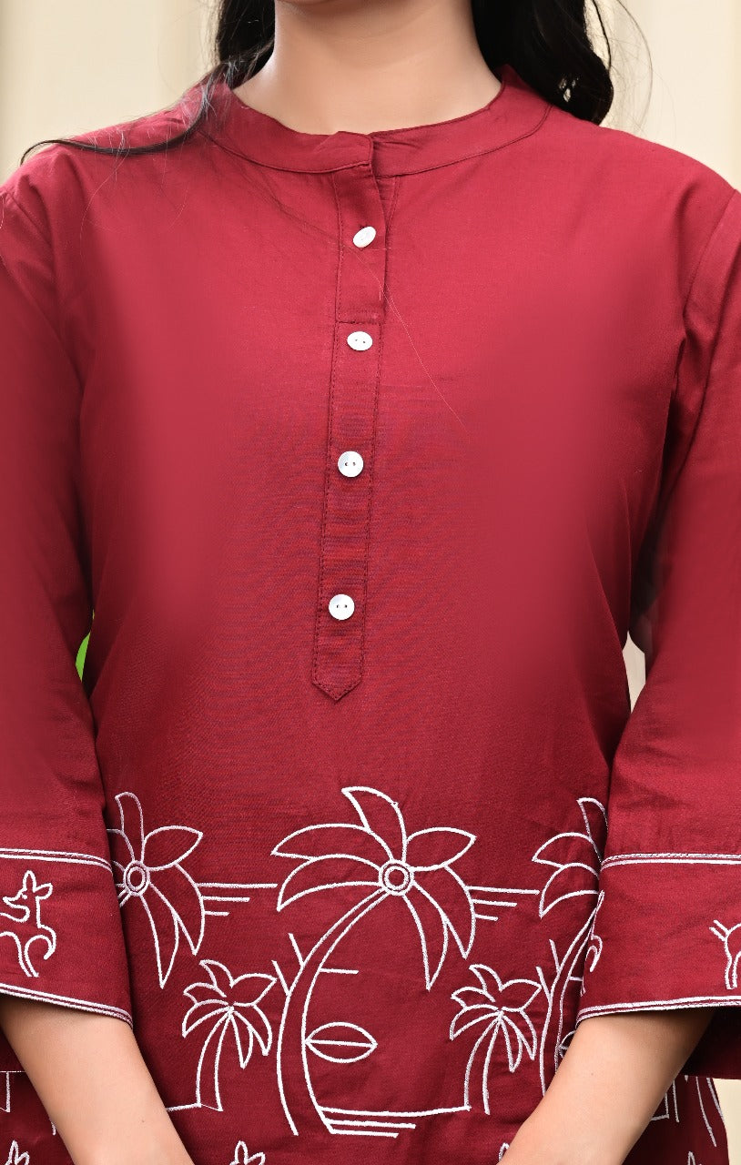 Crimson Bloom Embroidered Co-ord Set