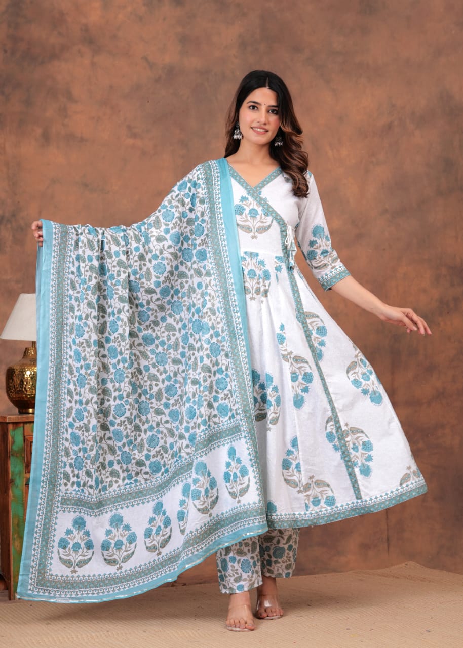 Aqua Bloom Anarkali Set