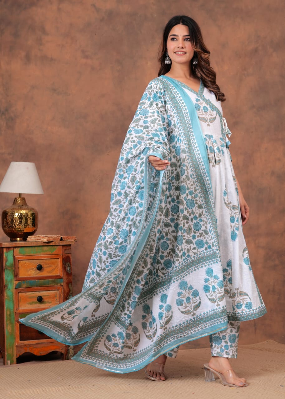 Aqua Bloom Anarkali Set