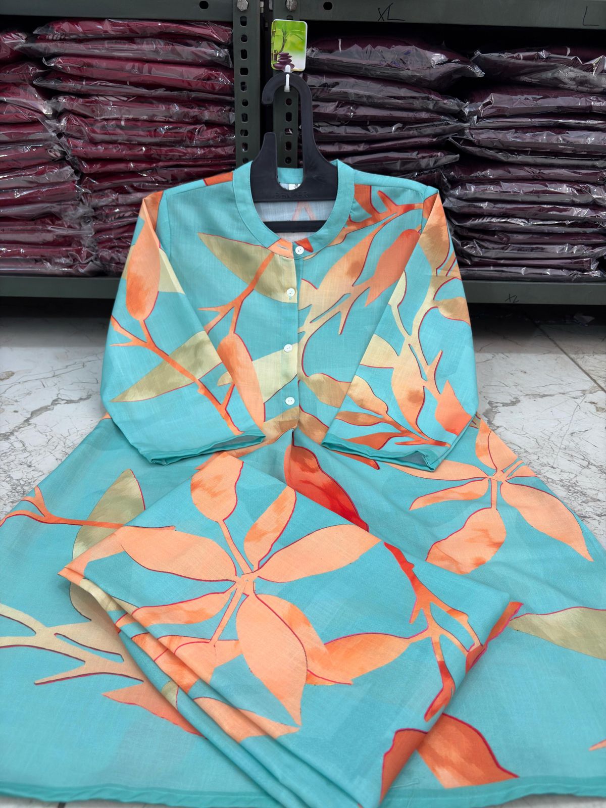 Aqua Leaf Whisper Cotton Lilan Co-ord Set