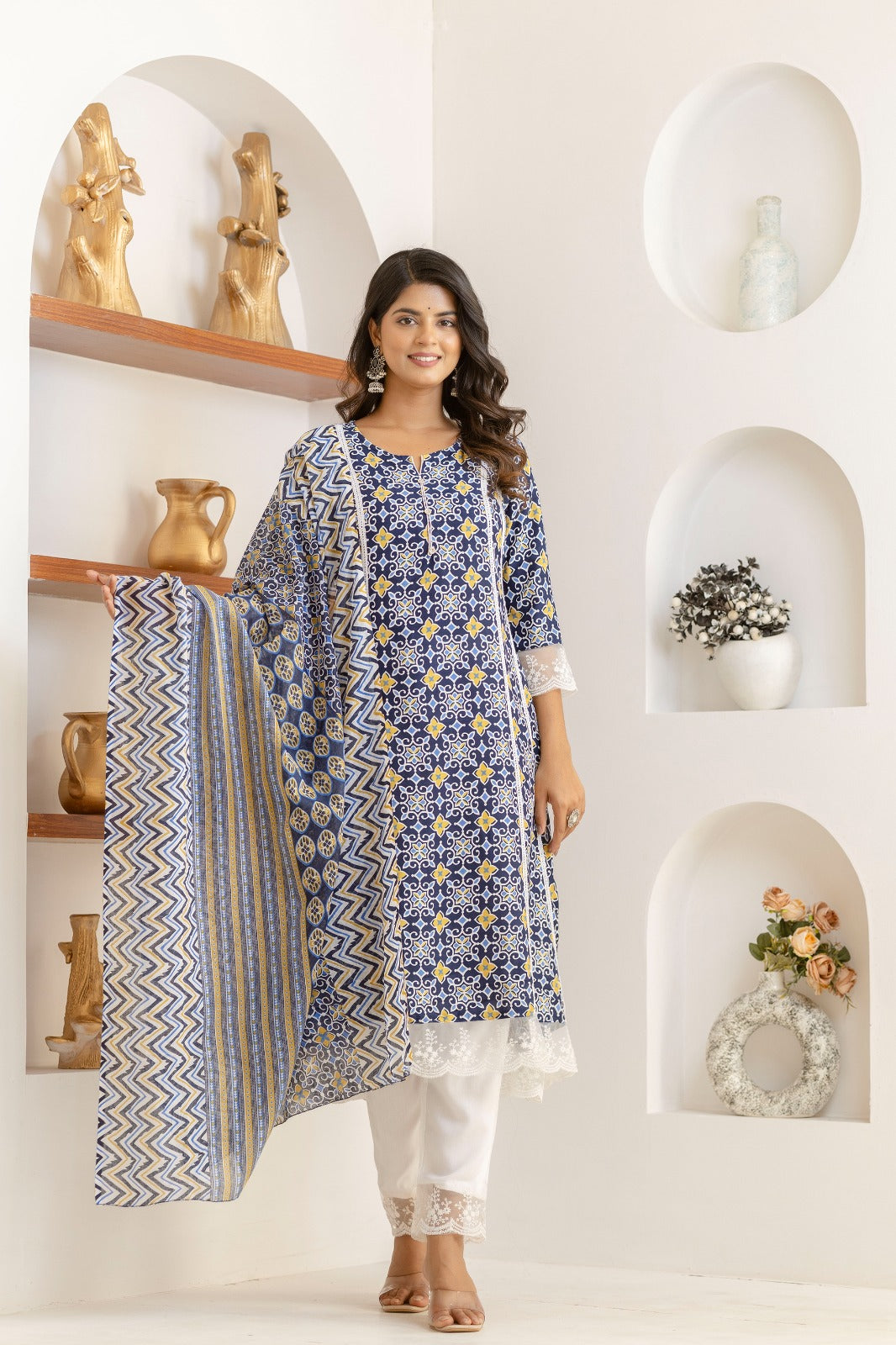 Indigo Mosaic Viscose Rayon Suit Set