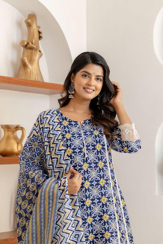 Indigo Mosaic Viscose Rayon Suit Set