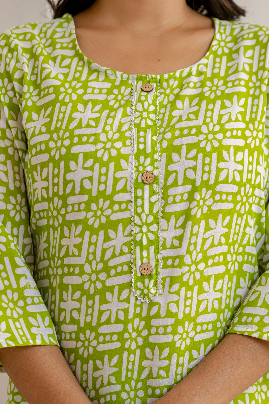 Lime Lattice Viscose Rayon Suit Set
