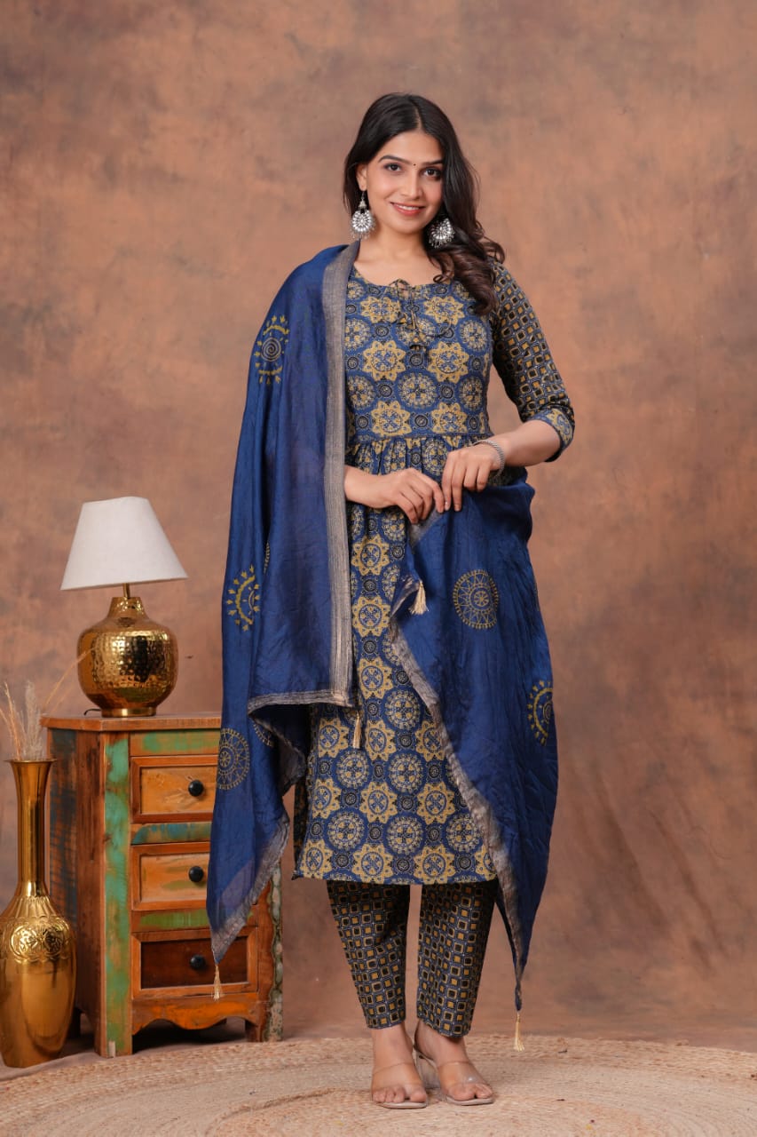 Indigo Royale Handwork Cotton Suit Set