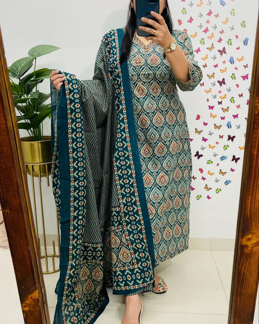 Teal Royale Handcrafted Cotton Suit Set