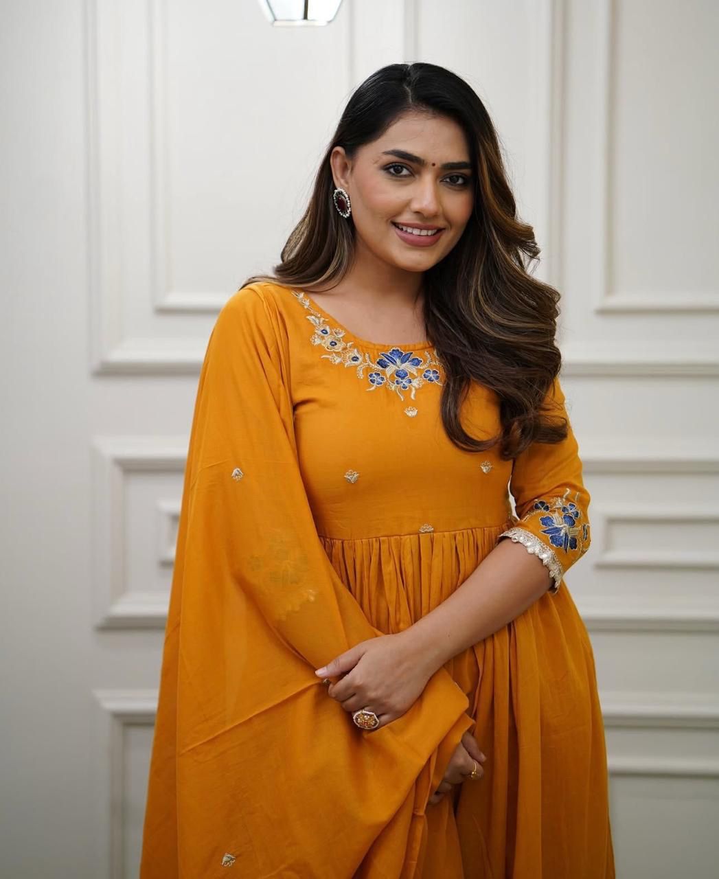 Golden Marigold Charm Cotton Anarkali Set