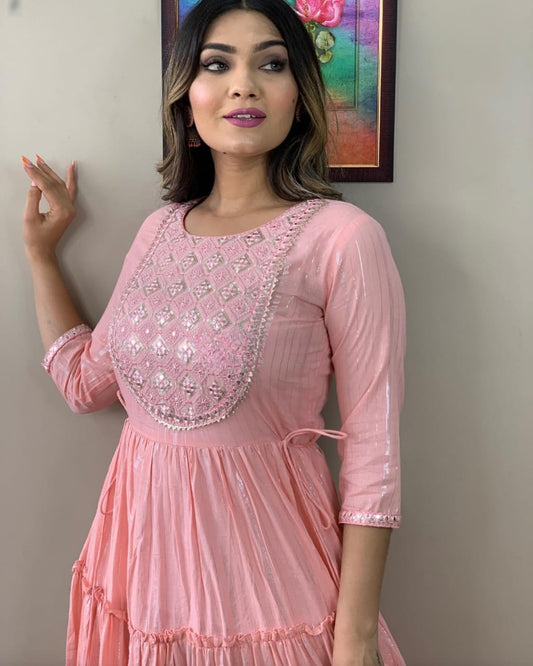 Blush Ruffle Pure Rayon Gown