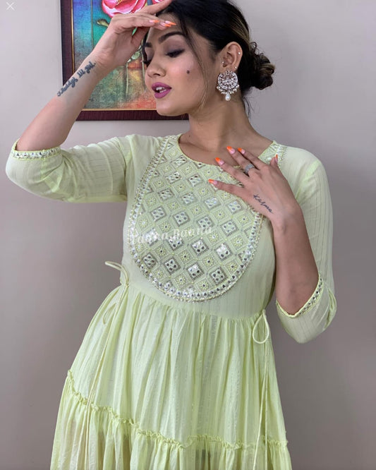 Lime Serenade Pure Rayon Gown