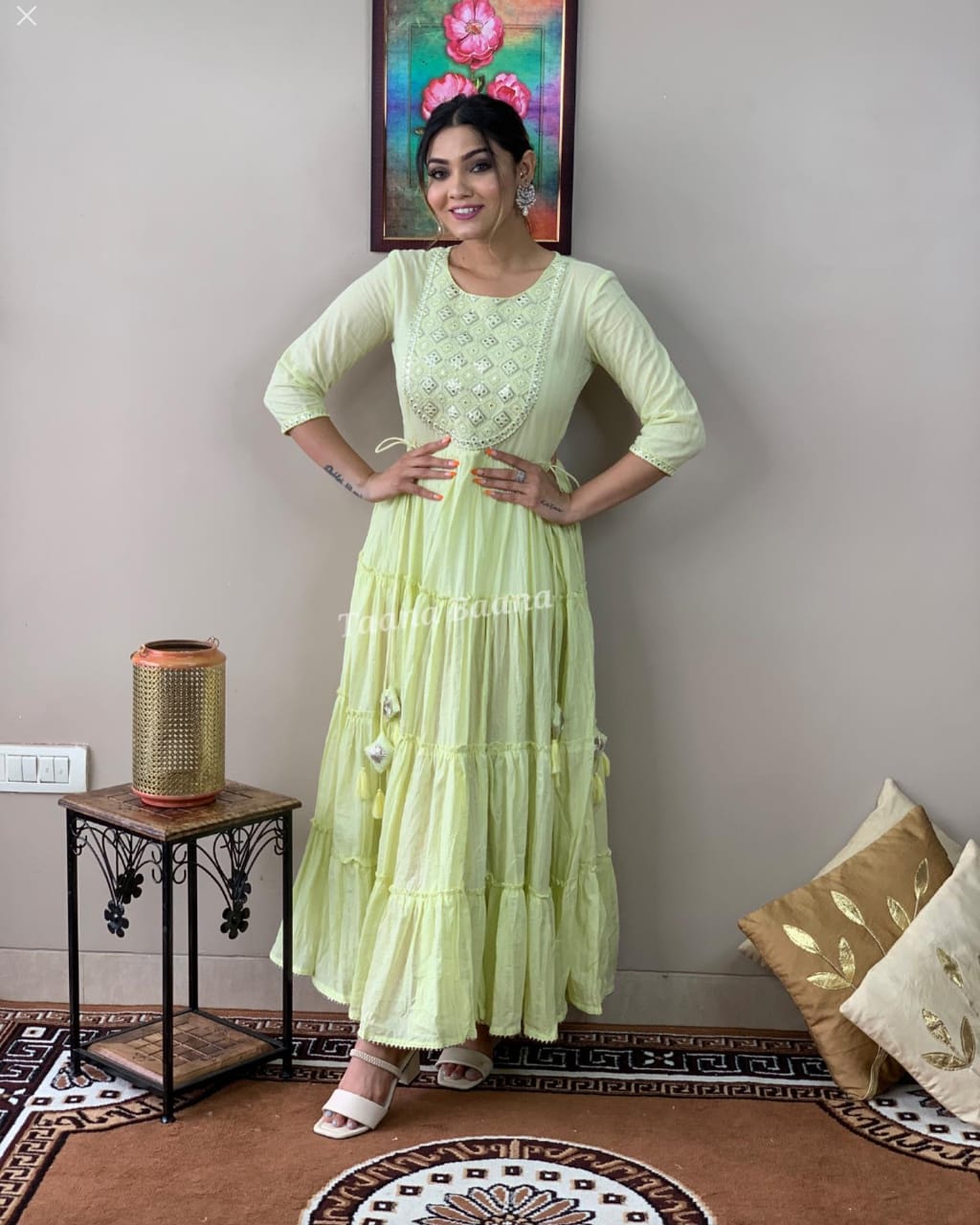 Lime Serenade Pure Rayon Gown