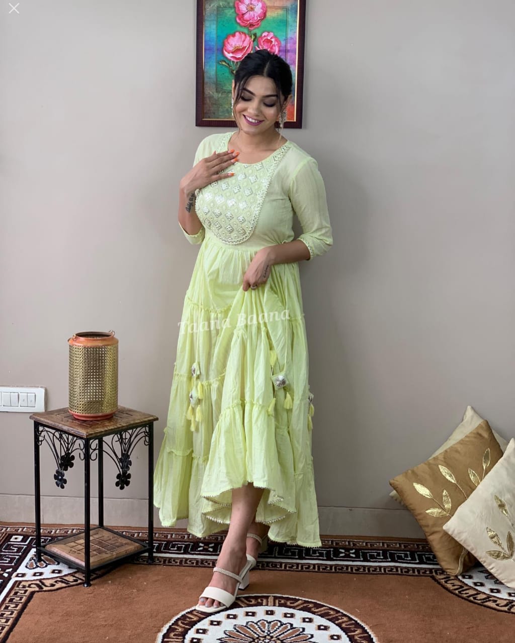 Lime Serenade Pure Rayon Gown