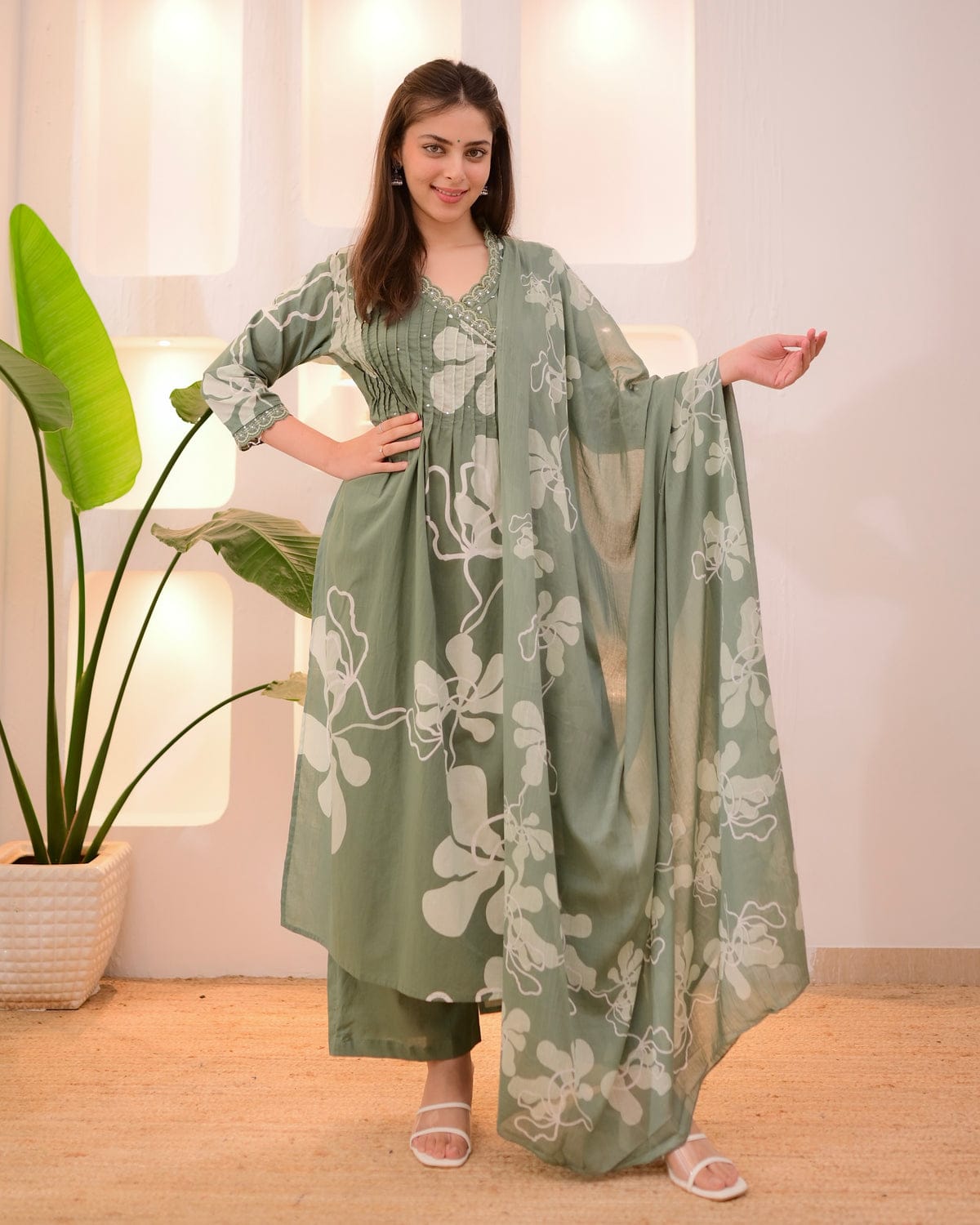 Floral Drift Handcrafted Cotton Suit Set