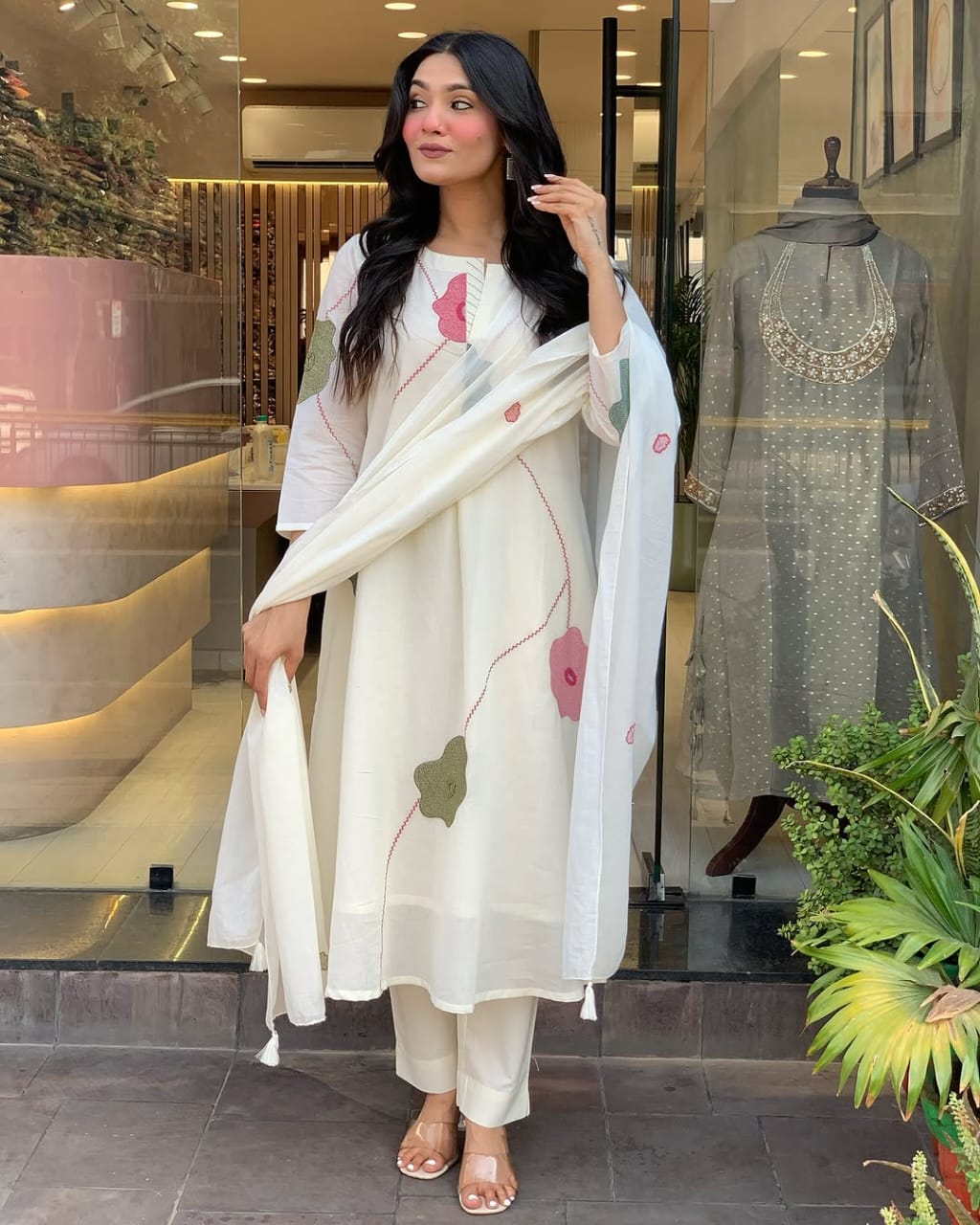Whisper White Floral Mul Cotton Suit Set