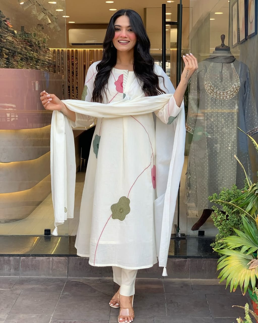 Whisper White Floral Mul Cotton Suit Set