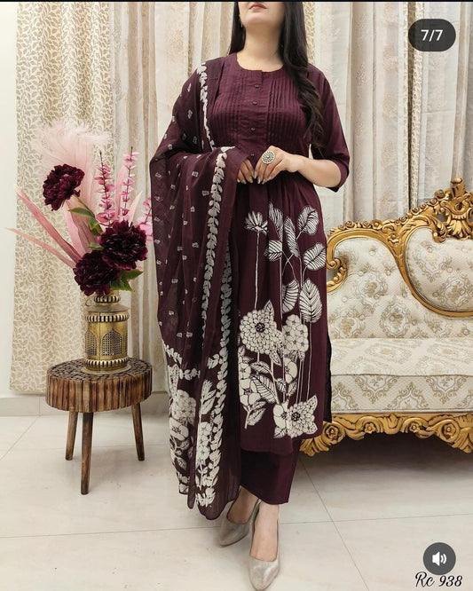 Plum Petals Cotton Suit Set