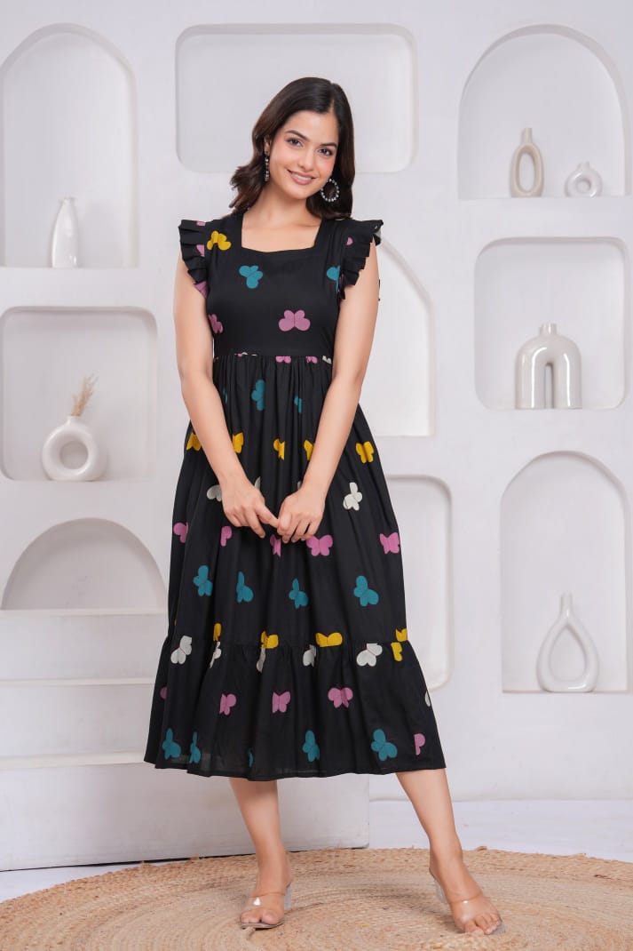 Dreamy Butterfly Charm Rayon Flared Gown
