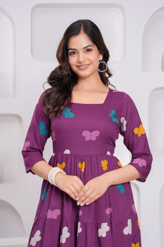 Berry Bloom Butterfly Anarkali Gown