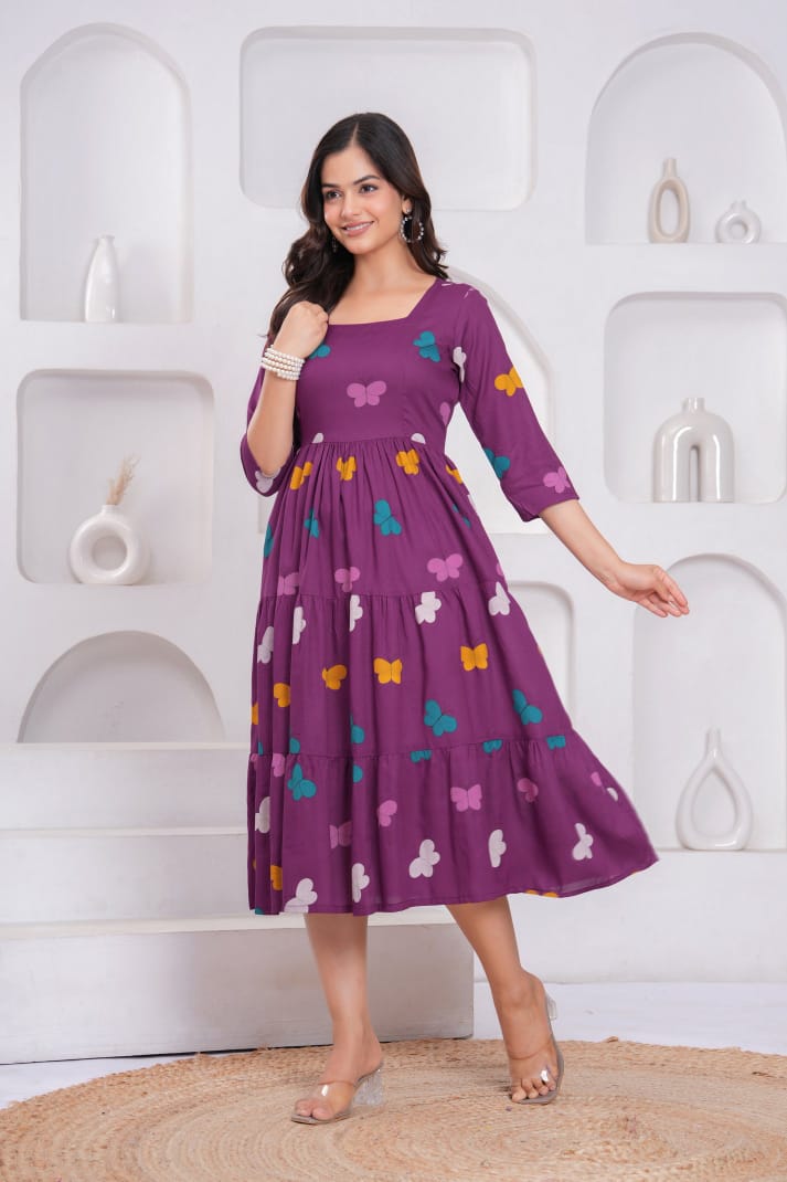 Berry Bloom Butterfly Anarkali Gown