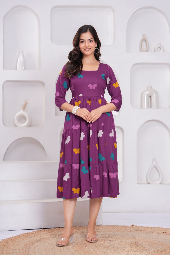 Berry Bloom Butterfly Anarkali Gown