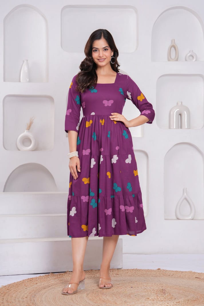 Berry Bloom Butterfly Anarkali Gown