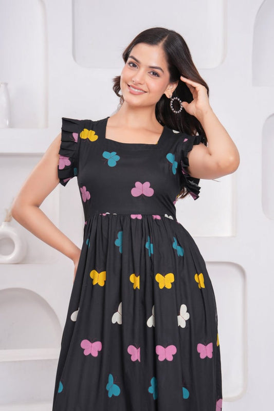 Dreamy Butterfly Charm Rayon Flared Gown