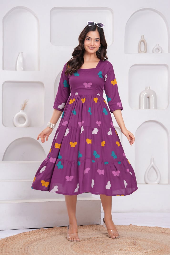 Berry Bloom Butterfly Anarkali Gown