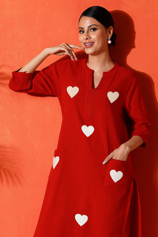 Gulnaar Scarlet Cotton Kurta Set