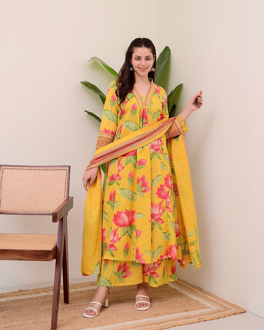 Lotus Bloom Alia Cut Cotton Suit Set