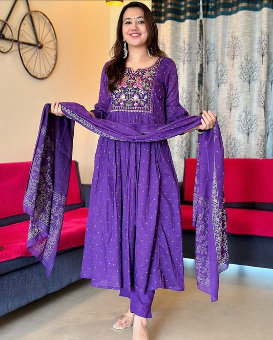 Ishya Violet Bloom Embroidered Anarkali Set
