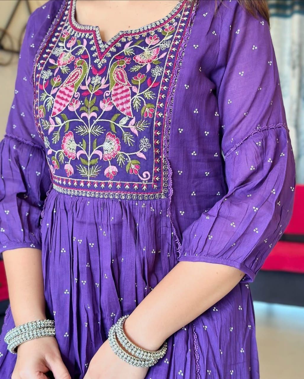 Ishya Violet Bloom Embroidered Anarkali Set