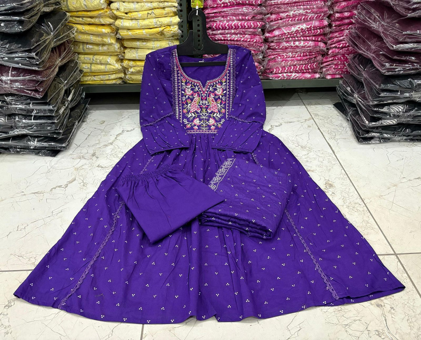 Ishya Violet Bloom Embroidered Anarkali Set