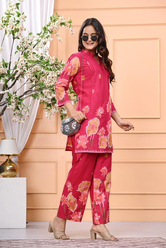 Fuchsia Bloom Pure Cotton Co-ord Set