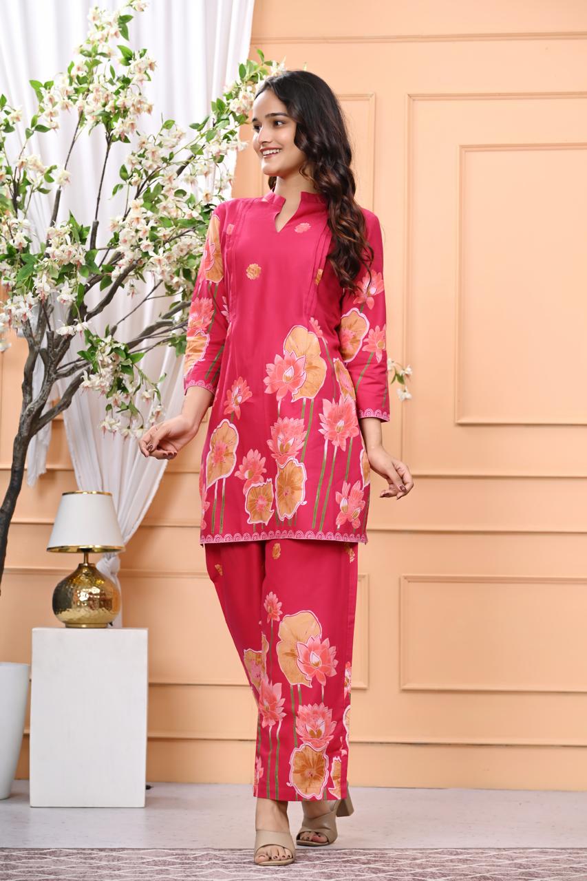 Fuchsia Bloom Pure Cotton Co-ord Set