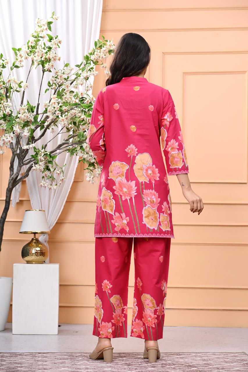 Fuchsia Bloom Pure Cotton Co-ord Set