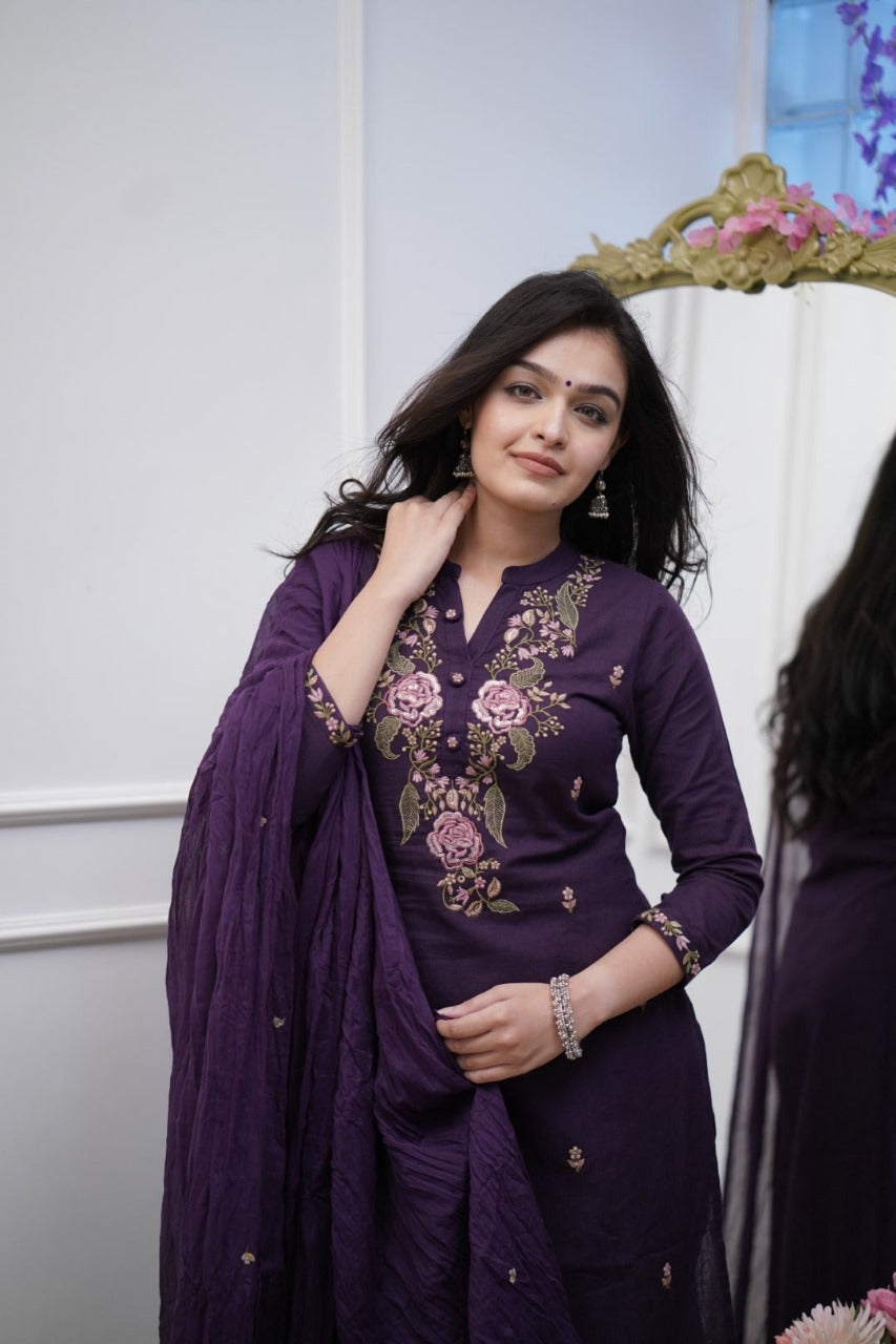 Noorvi Violet Blossom Suit Set