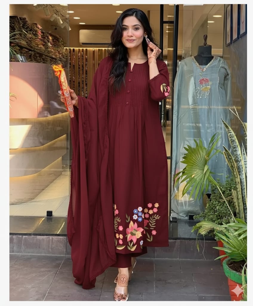 Gulnaar Maroon Anarkali Charm Set