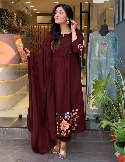 Gulnaar Maroon Anarkali Charm Set