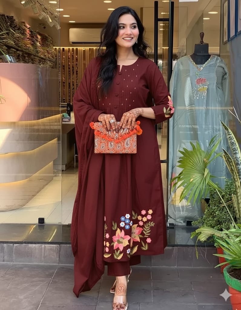 Gulnaar Maroon Anarkali Charm Set