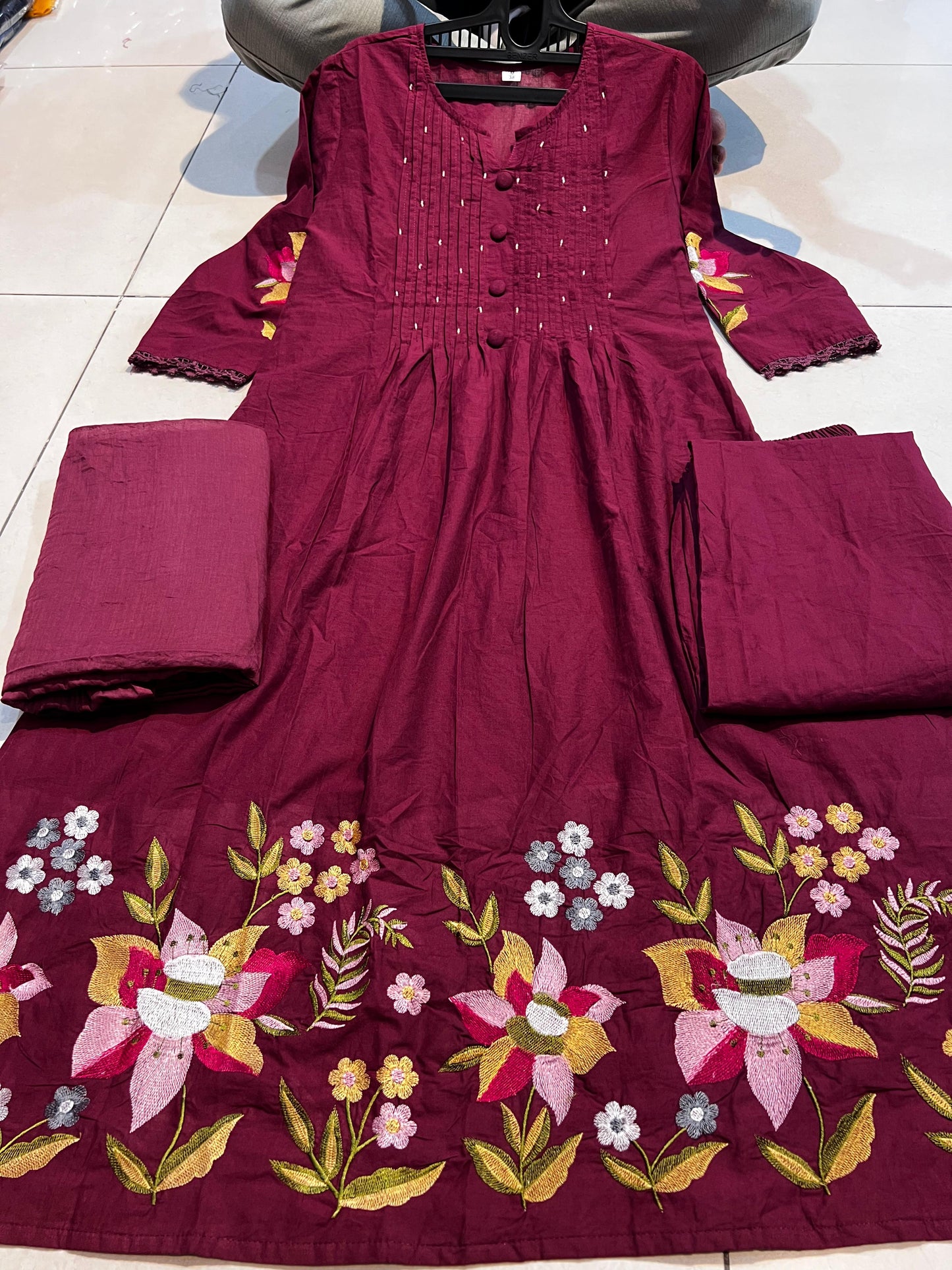 Gulnaar Maroon Anarkali Charm Set