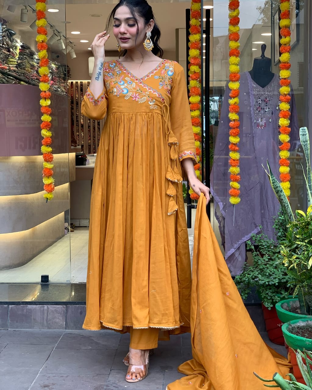 Kesar Angrakha Anarkali Suit Set